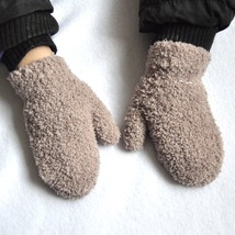 儿童冬季防寒保暖针织包仔手套 小孩子半边绒毛绒绒加绒加厚手套