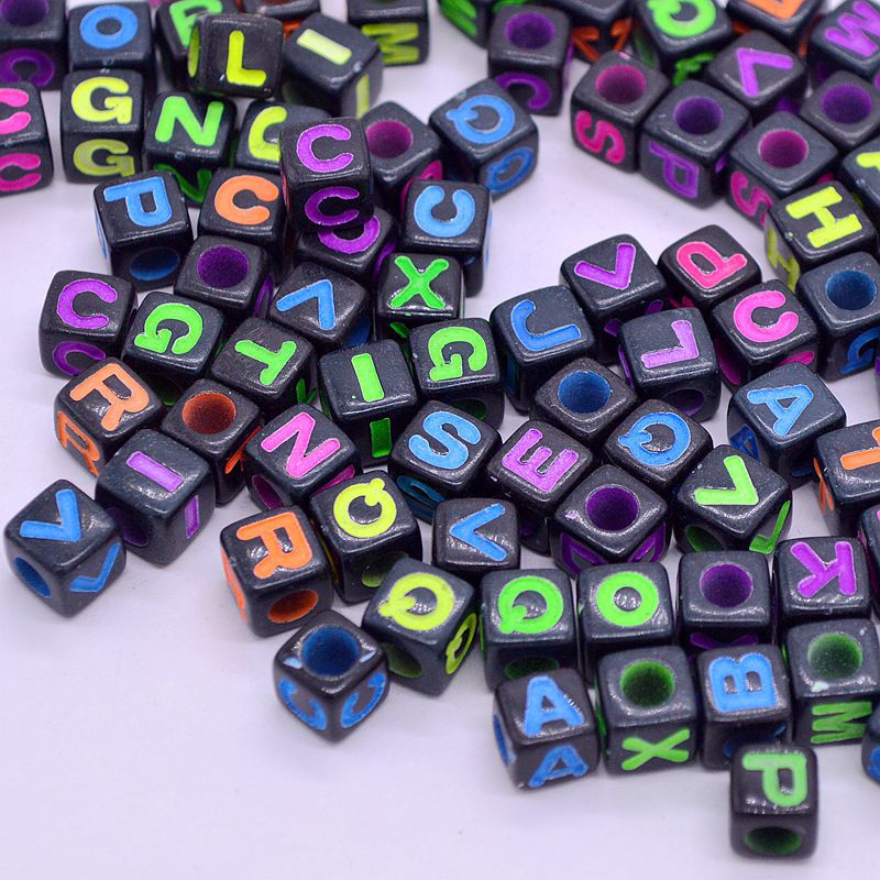 8405 English Letter 7*7Mm Square Acrylic Large Hole Export Hot Selling Children's Diy Jewelry Set Accessories details Picture