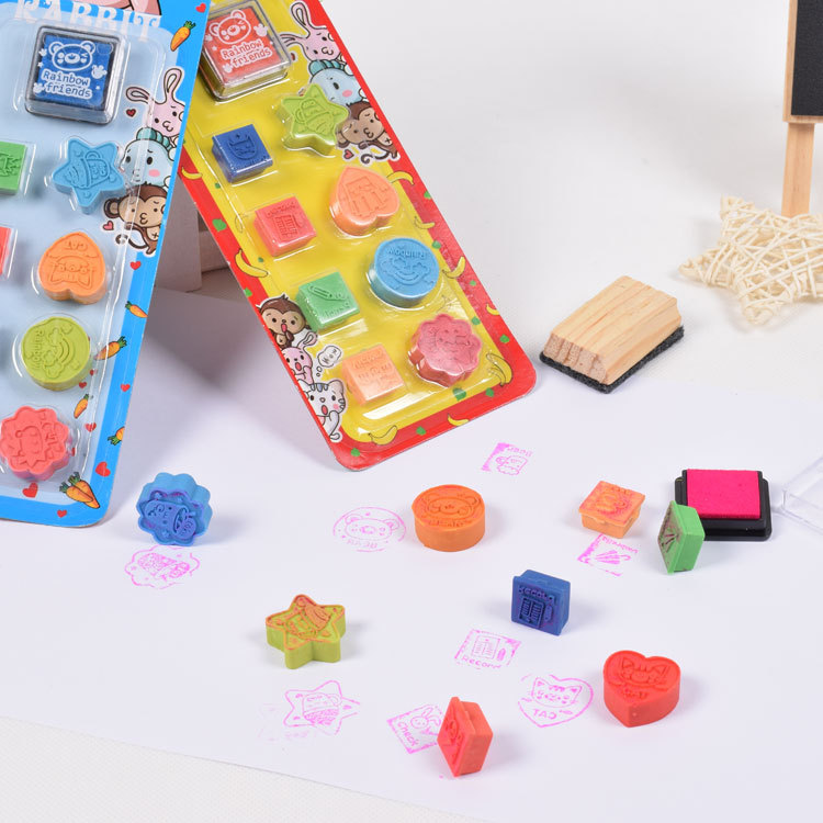 Wholesale of 8 sets of children's cartoon toy stamps, teacher and parent English evaluation stamps Specification image