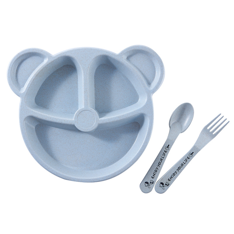 Wheat Straw Cartoon Children Divided Plate Eating Kindergarten Students 3-Piece Tableware Set Factory 0779 Item Picture