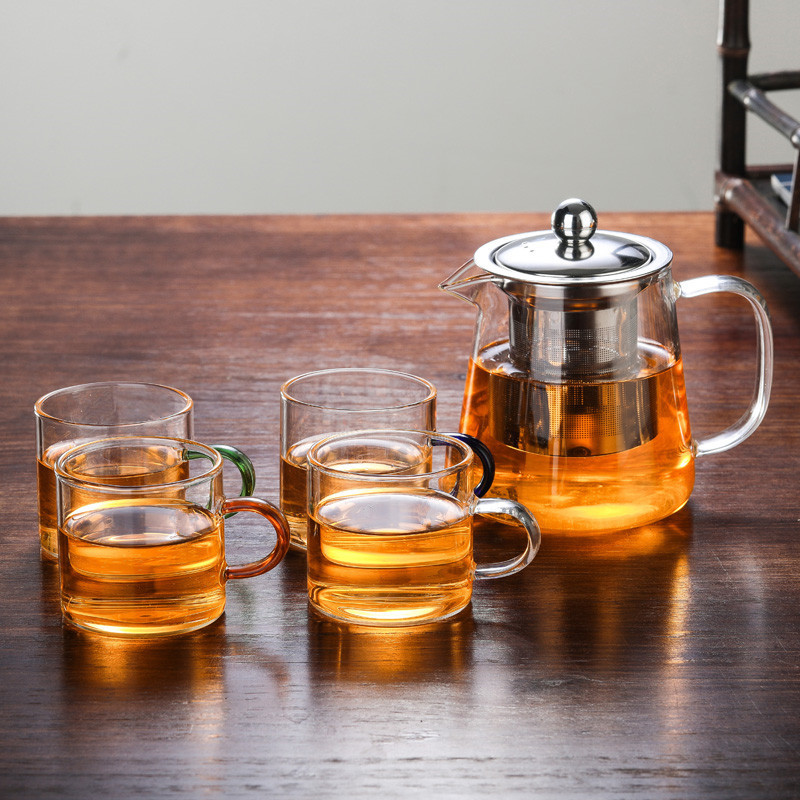 Manufacturers Wholesale Thickened Glass Teapot Heat-Resistant Flower Teapot Teapot Teapot Stainless Steel Filter Teapot Tea Set details Picture