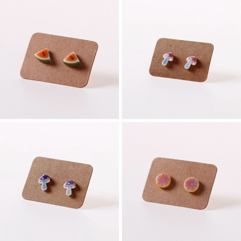 Wholesale ceramic stud earrings, strawberry, cherry and watermelon earrings, cute and sweet fruit stud earrings, new style accessories from Jingdezhen Specification image