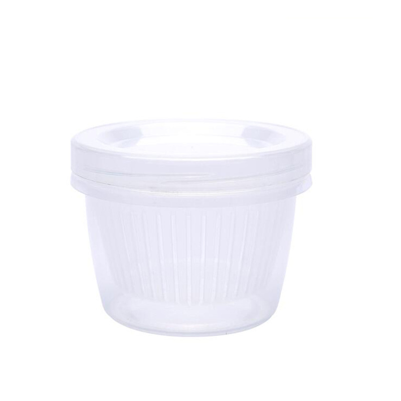 Simple, round, transparent, double-sealed scallion, ginger and garlic preservation box for kitchen and refrigerator, portable plastic round, water-draining and tight Item Picture