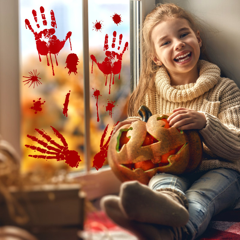 【Sk31007】 Blood Hand Print Haunted House Bar Window Windows Living Room Bedroom Decoration Wall Paste Pvc Specification drawing