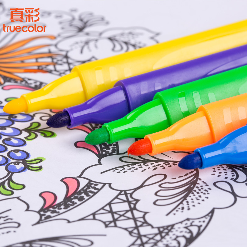 True Color 2116 Cool Washable Watercolor Pen 12/24/36/48 Color Children's Triangle Rod Large Capacity Color Brush details Picture