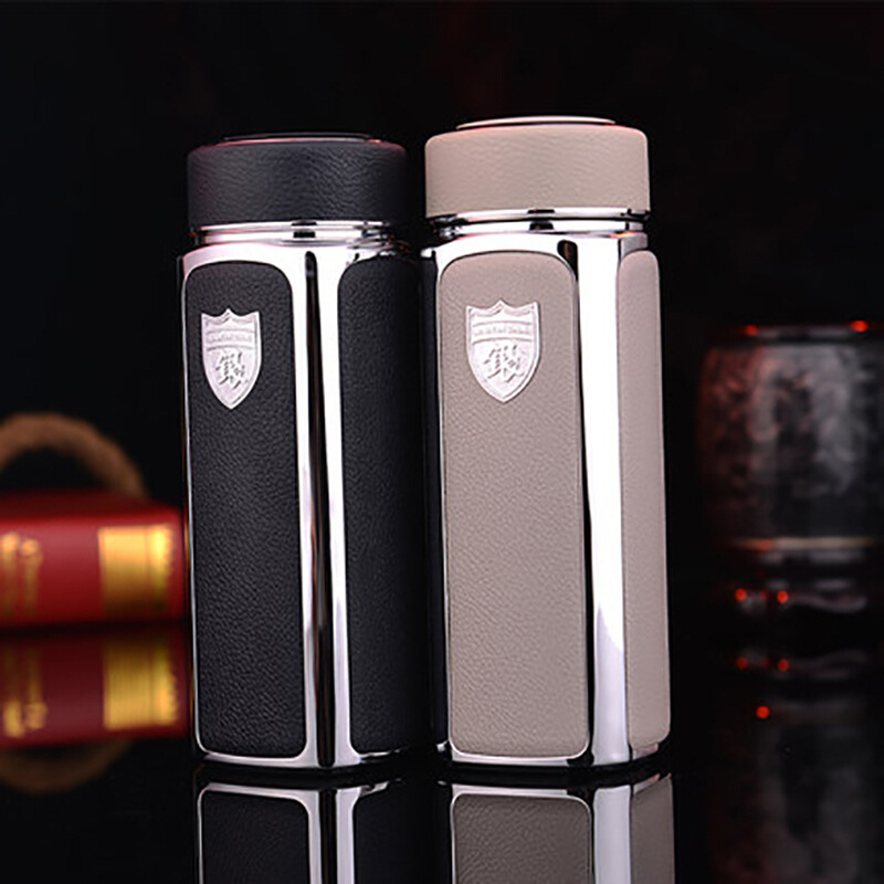 加康时尚钢圈皮革银离子杯  不锈钢保温杯办公礼品杯定制厂家批发