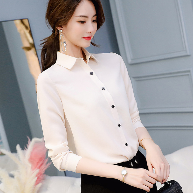 CAI Dai Fei 2022 Spring/Summer New Korean-style slim and versatile large-sized base layer fashionable shirt, long-sleeved casual chiffon shirt Specification image
