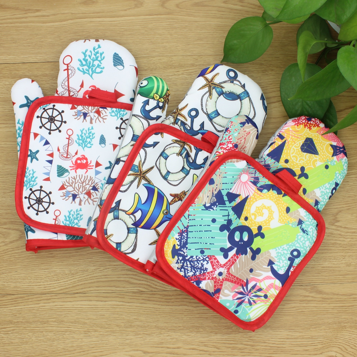 【LOVELY HOME】【 Zhijia 】 Ocean Series Baking microwave oven gloves Thermal mat Microwave oven gloves 2-piece set of anti-hot heat insulation gloves Application Scenario
