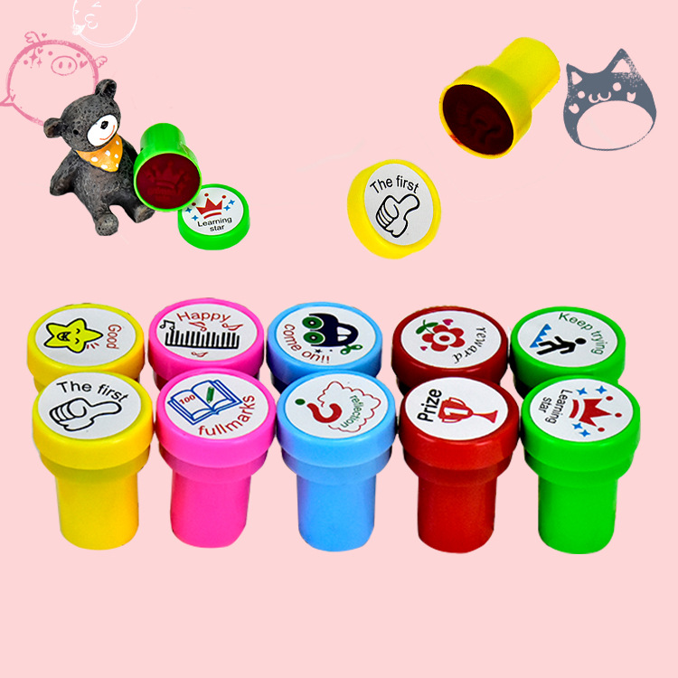 New English encouragement comment stamp multi-style colorful plastic cartoon printed stamp set Specification image