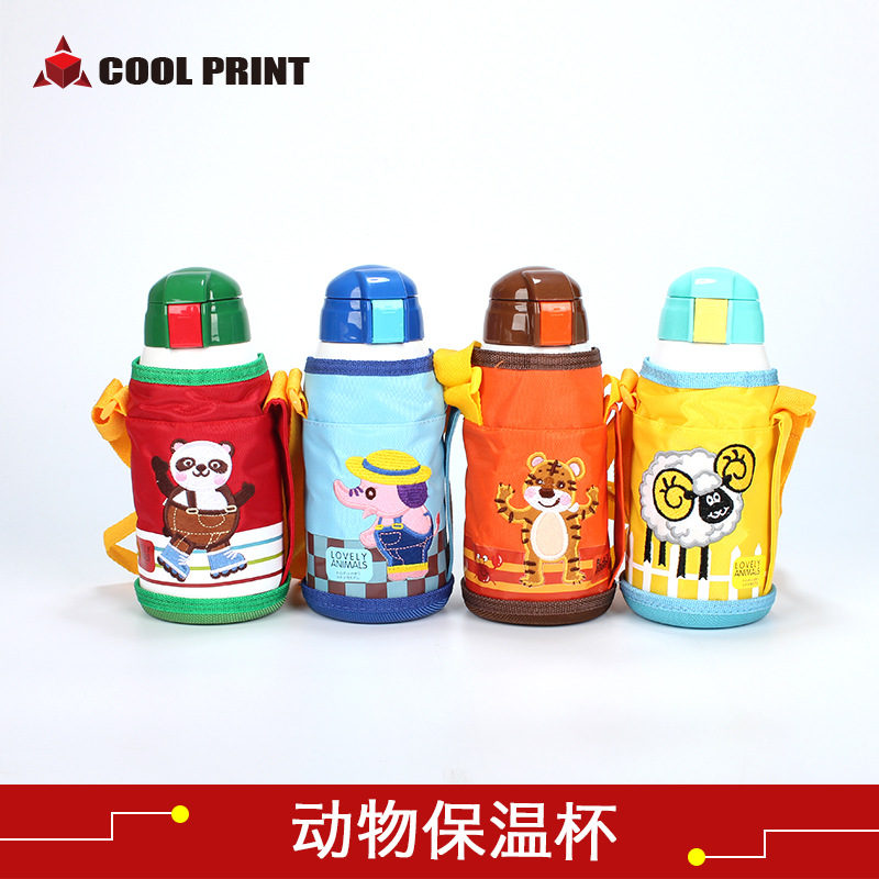 Heat transfer blank coated cup, dual-purpose animal insulated cup, cartoon 304 stainless steel children's water cup with straw