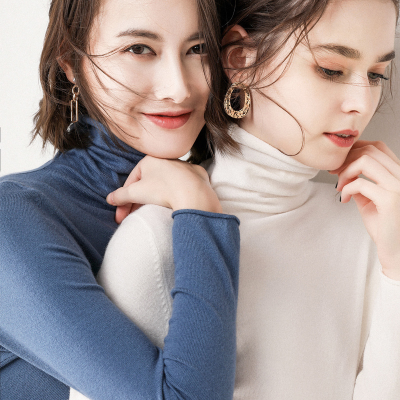 Wool blend 2022 autumn/winter women's new short, high-neck, pullover, thick-fitting base sweater knitted sweater Specification image