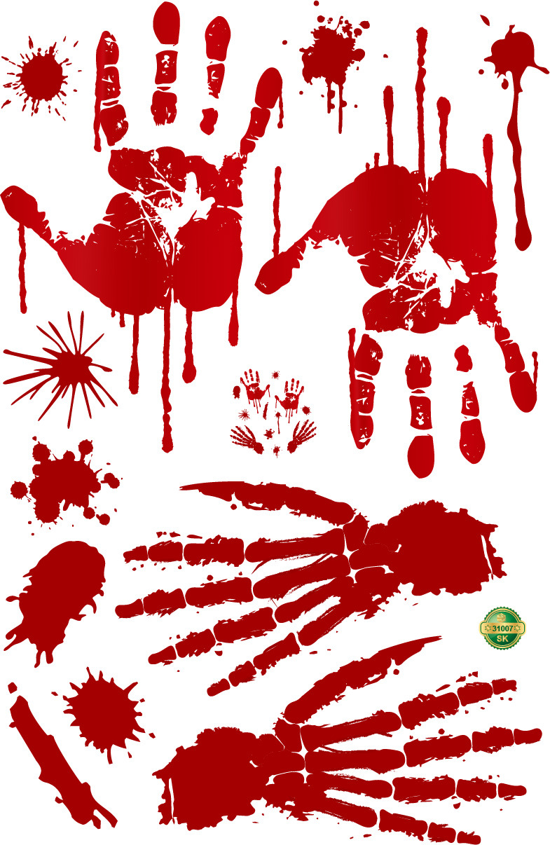 【Sk31007】 Blood Hand Print Haunted House Bar Window Windows Living Room Bedroom Decoration Wall Paste Pvc Item Picture