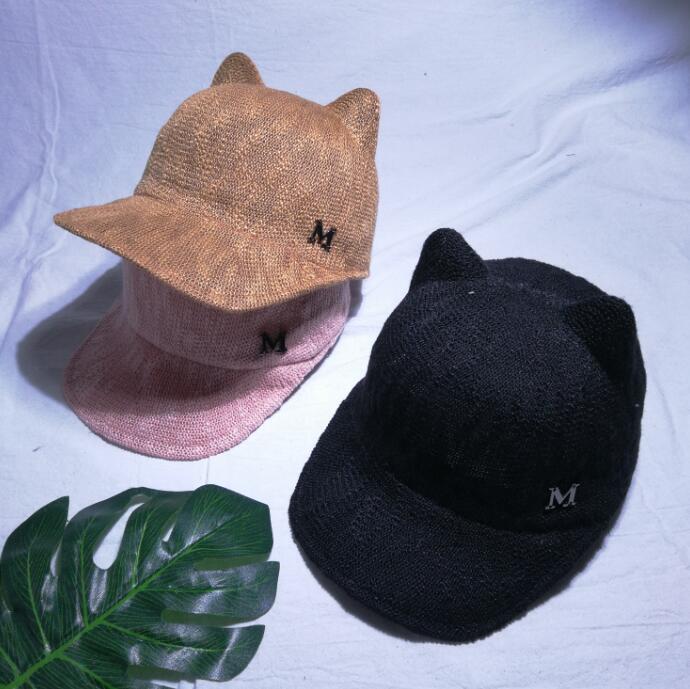 Korean version of spring and summer days new M label cat ears equestrian hat sun visor hat women's fashion tide hat duck tongue straw hat hat