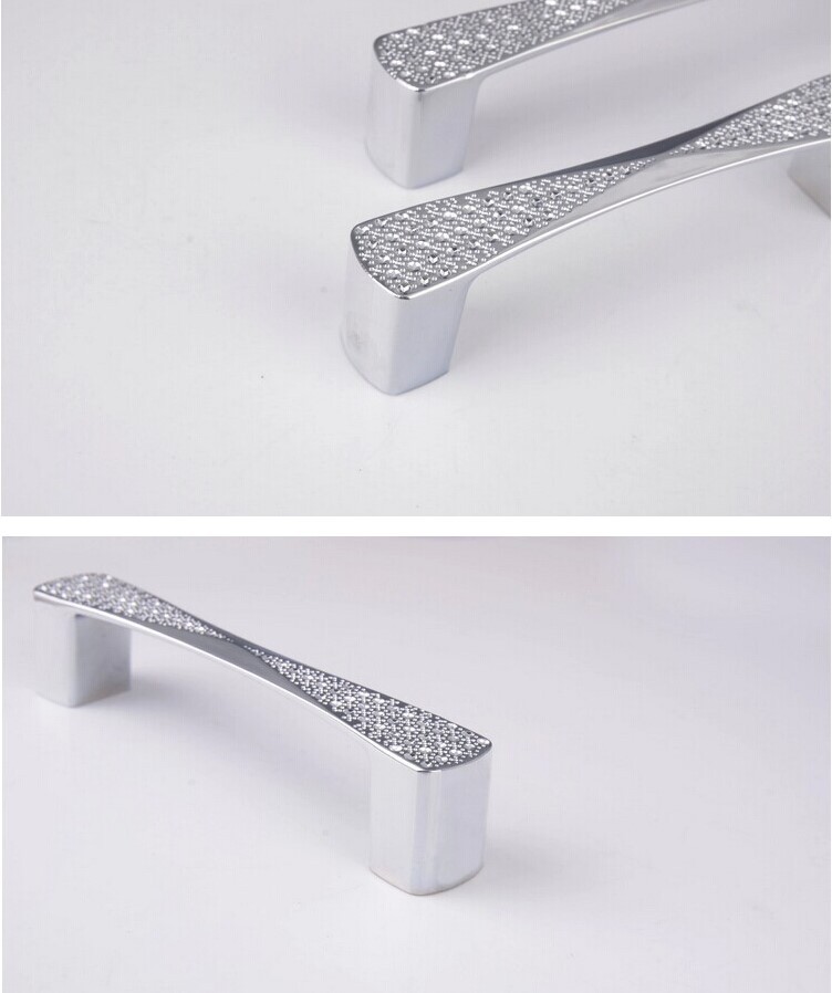 Thickened zinc alloy bright chrome handle, real and fake diamond shining cabinet door, cabinet handle, modern simple European furniture door handle Specification image
