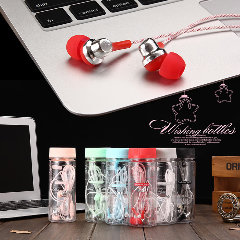 Factory wholesale of new creative bass cartoon in-ear headphones, student headphone cables, and comes with a wish message bottle Specification image