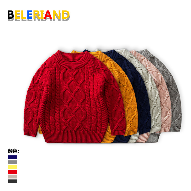 2021 New Year Winter style foreign trade children's clothing sweaters for boys and girls, Korean-style knitted pullovers with fleece and thickened, one-piece consignment