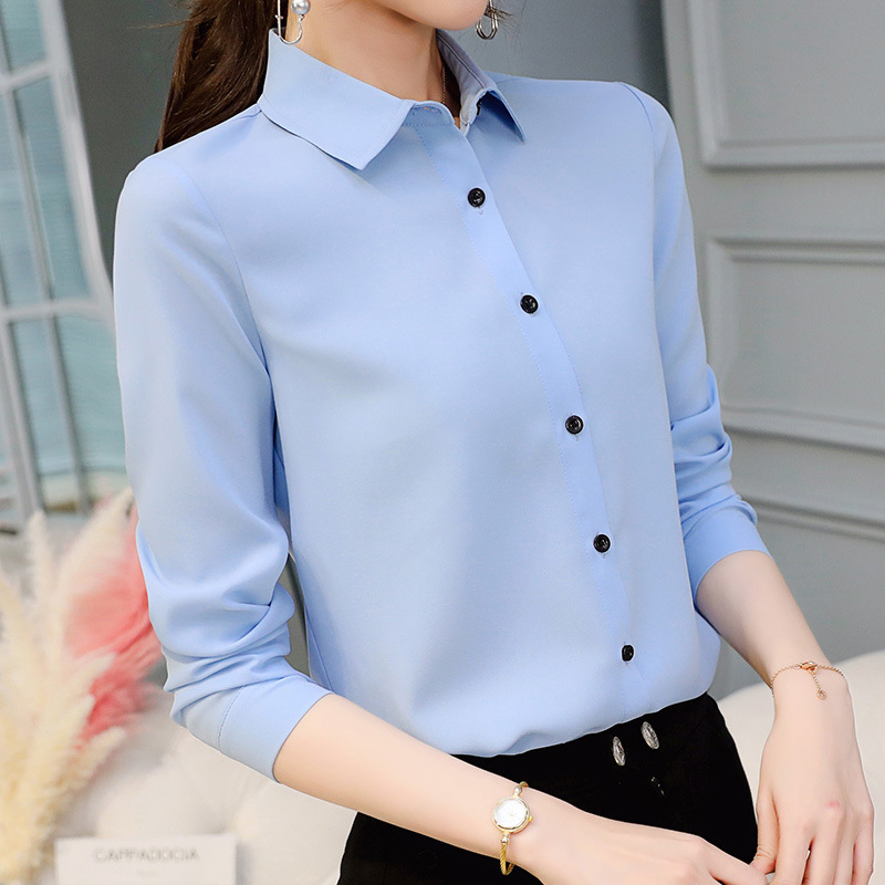 CAI Dai Fei 2022 Spring/Summer New Korean-style slim and versatile large-sized base layer fashionable shirt, long-sleeved casual chiffon shirt Item Picture