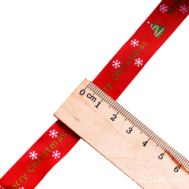 Printed Colorful Polyester Ribbon With Non-Creasing Colorful Ribbon Christmas Red Plain Ribbon Printed With White Snowflake Item Picture