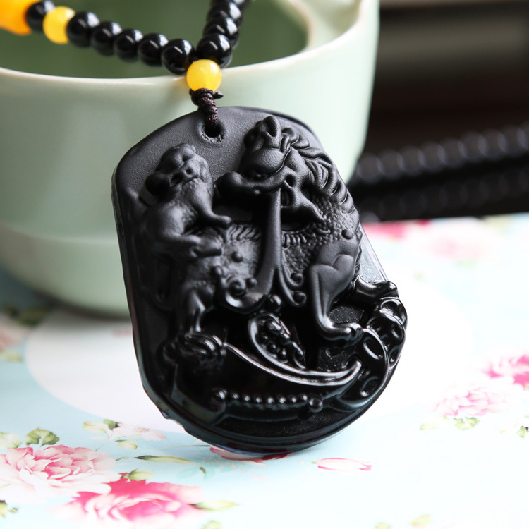 Obsidian guan gong colgante campaña regalo obsidian guan gong cristal colgante nuevo collar venta directa de fábrica Item Picture
