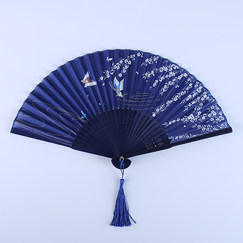Chinese Style Gifts True Silk Bamboo Fan Japanese And Fan Butterfly Cherry Blossom Fan Dance Props Fan Direct Sales Manufacturers Item Picture