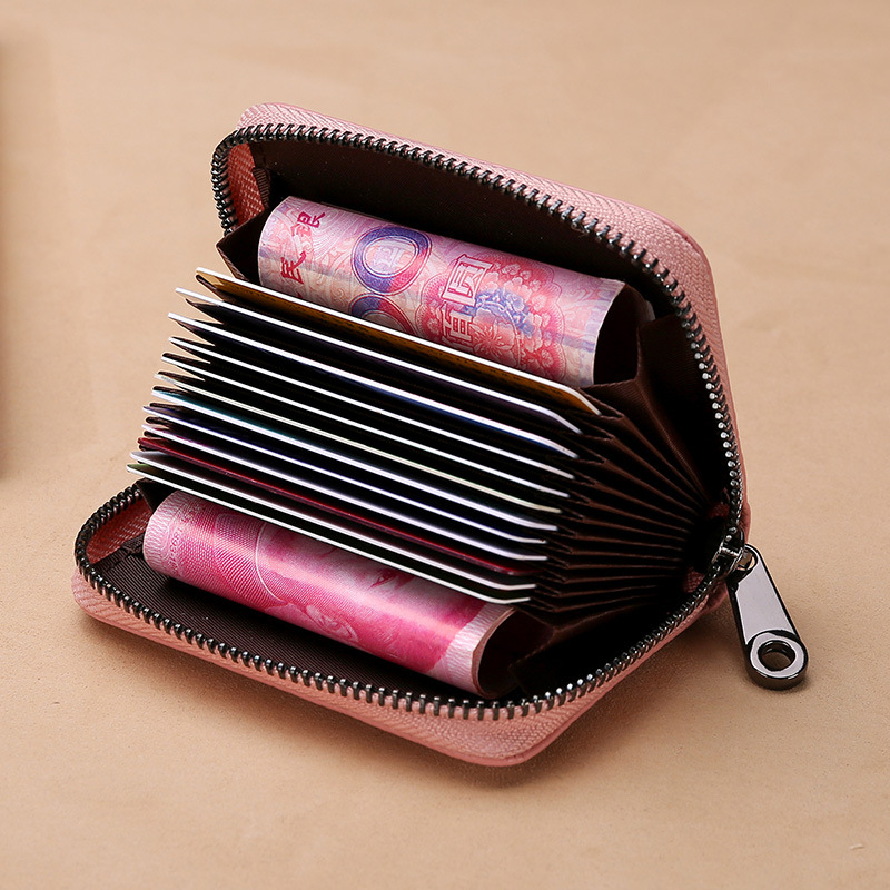 Rfid Top Layer Cowhide Organ Multi-Slot Card Bag Men's Card Holder Women's Zipper Wallet Id Card Holder Holder details Picture