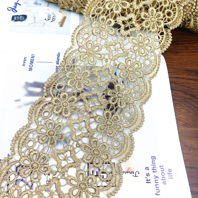 Factory direct sales of lace, wide edge gold thread, double-sided water-soluble lace, embroidery, hollowed-out embroidery, clothing accessories, lace flowers