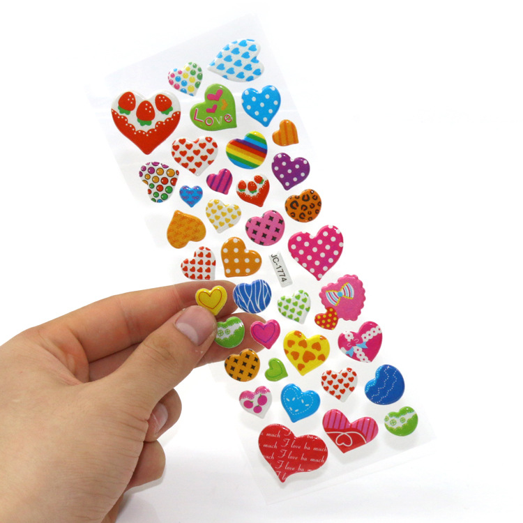 Children's cartoon heart-shaped 3D bubble stickers, children's stickers, baby reward stickers, Valentine's Day small gifts and giveaways Specification image