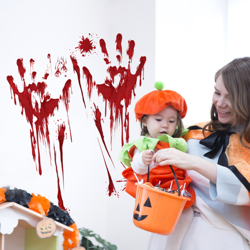 【Sk31006】 Halloween Blood Handprint Window Living Room Classroom Decoration Wall Paste Pvc Specification drawing