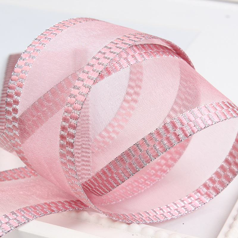 Dingxin Ribbon Wholesale: Korean double-sided silver silk snow Ribbon, DIY handmade butterfly decorated ribbon, edge net ribbon details Picture