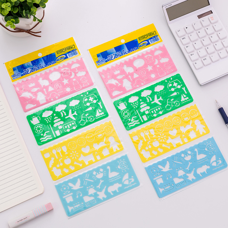 Creative children's multi-functional pattern universal ruler set, cute art drawing ruler, student stationery gift wholesale