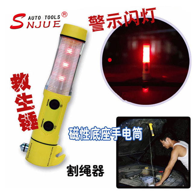 Multi-function car rescue hammer 4-in-1 safety hammer with hand electric warning light magnetic car emergency tool full figure