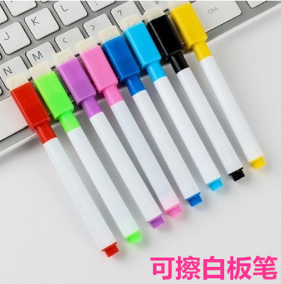 厂家直销多色彩芯白板笔磁性笔水性环保小号可擦笔带刷彩色笔批发图