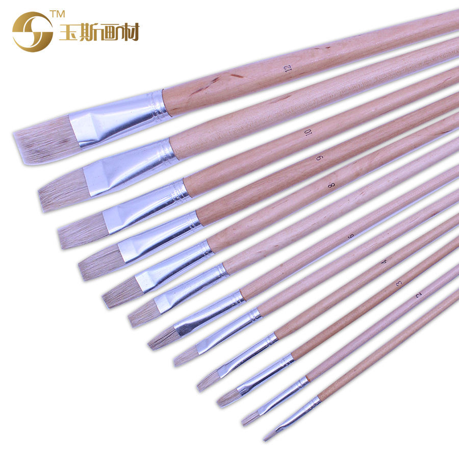 Factory Direct Sales 579 Flat Head Pig Hair Bristle Single Long Pole Oil Paint Acrylic Paint Wholesale Can Be Customized Item Picture