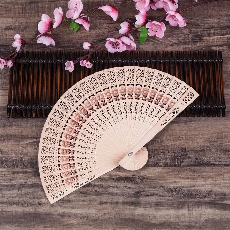 8 Inch Sunny Flower Wood Fan Wholesale Chinese Characteristics Gift Fan Imitation Sandalwood Fan Folding Fan Foreign Trade Export Fan
