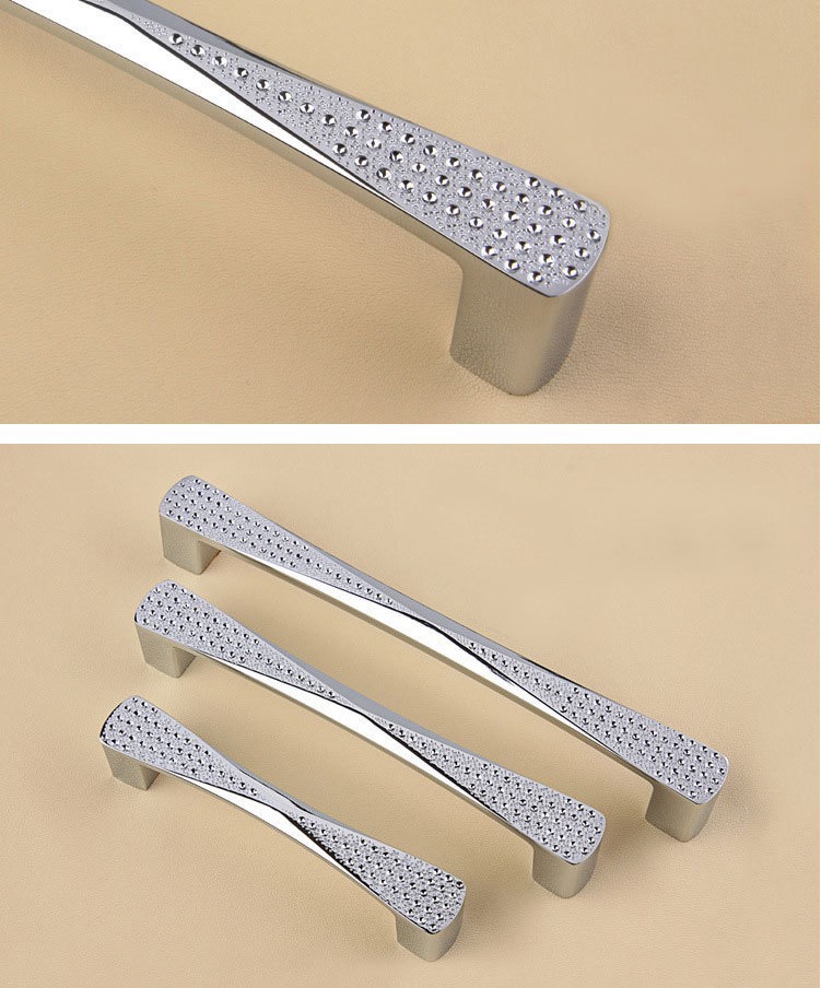 Thickened zinc alloy bright chrome handle, real and fake diamond shining cabinet door, cabinet handle, modern simple European furniture door handle