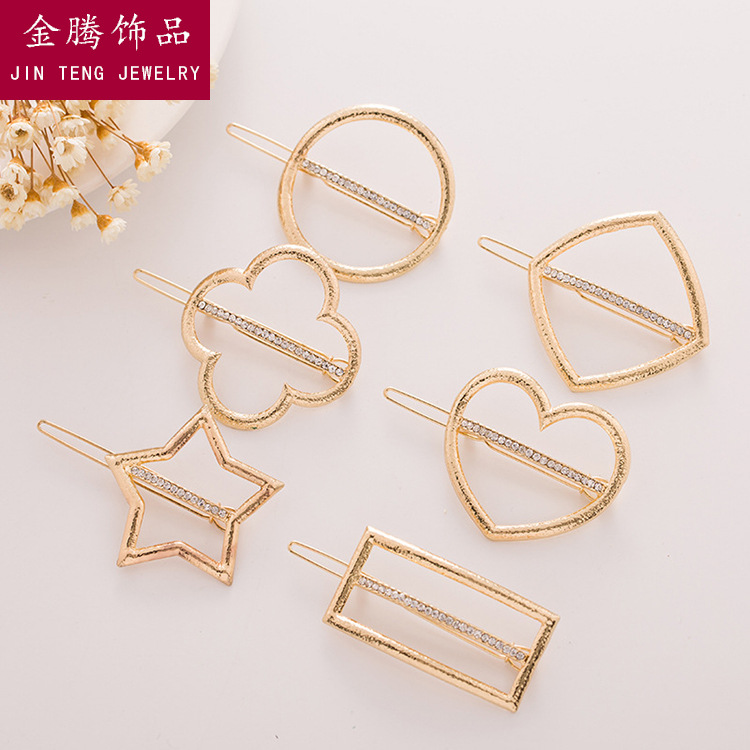 Korean Version Of The New Headwear Wholesale Geometric Triangle Square Love Four-Leaf Clover Hair Clip Frog Clip Edge Clip Hair Accessories