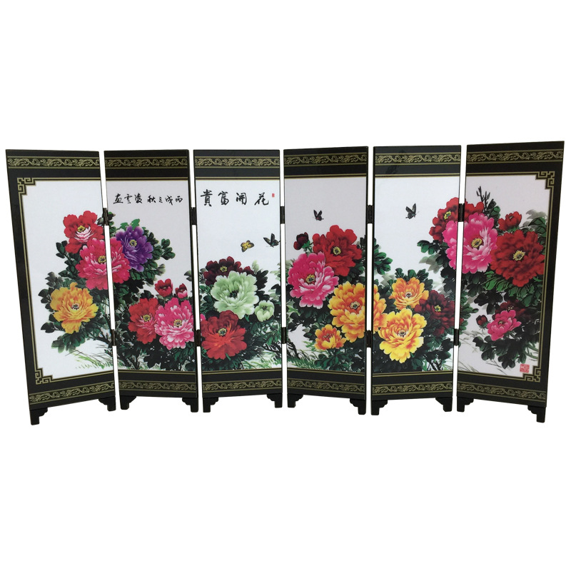Flowers Rich Antique Lacquerware Small Screen Wooden Handicrafts Chinese Traditional Pure Handmade Decorative Gifts Item Picture
