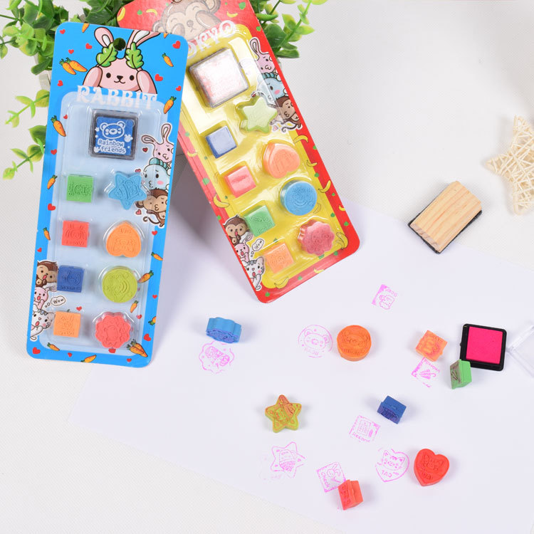 Wholesale of 8 sets of children's cartoon toy stamps, teacher and parent English evaluation stamps details Picture
