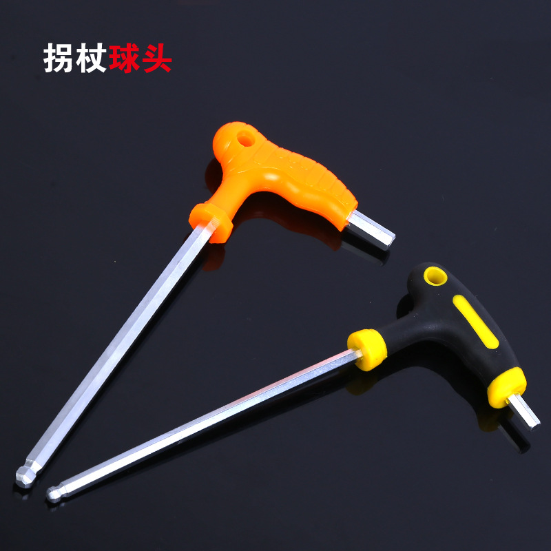 Ningbo manufacturer wholesals 40CRT type extended ball head hex socket set manual wrenches with plastic handles for crutches