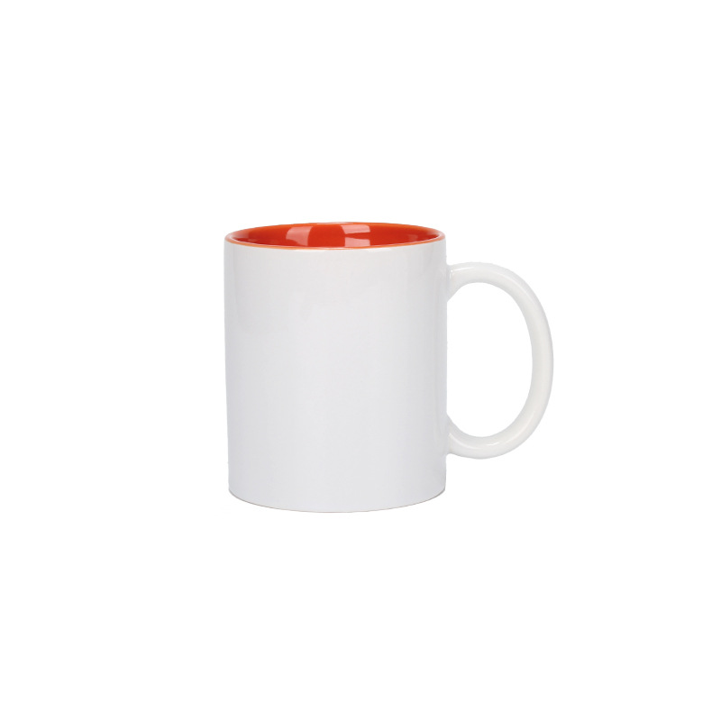 Heat transfer printed round handle, inner color white cup, blank, diyable coated white porcelain cup, advertising gift mug wholesale Item Picture
