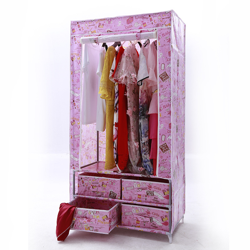 New non-woven wardrobe home wardrobe folding zipper overall storage cabinet Korean version simple with drawer wardrobe details Picture