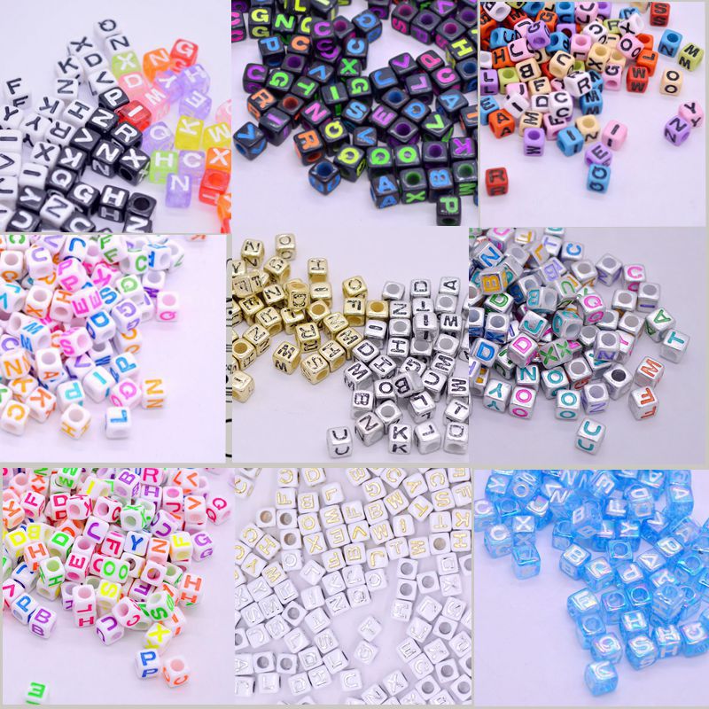 8405 English Letter 7*7Mm Square Acrylic Large Hole Export Hot Selling Children's Diy Jewelry Set Accessories