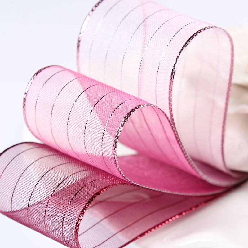Wholesale of Dingxin bright silk striped ribbons, DIY handmade hair accessories, bouquets, packaging, transparent snow gauze ribbons, bows and colorful ribbons Specification image