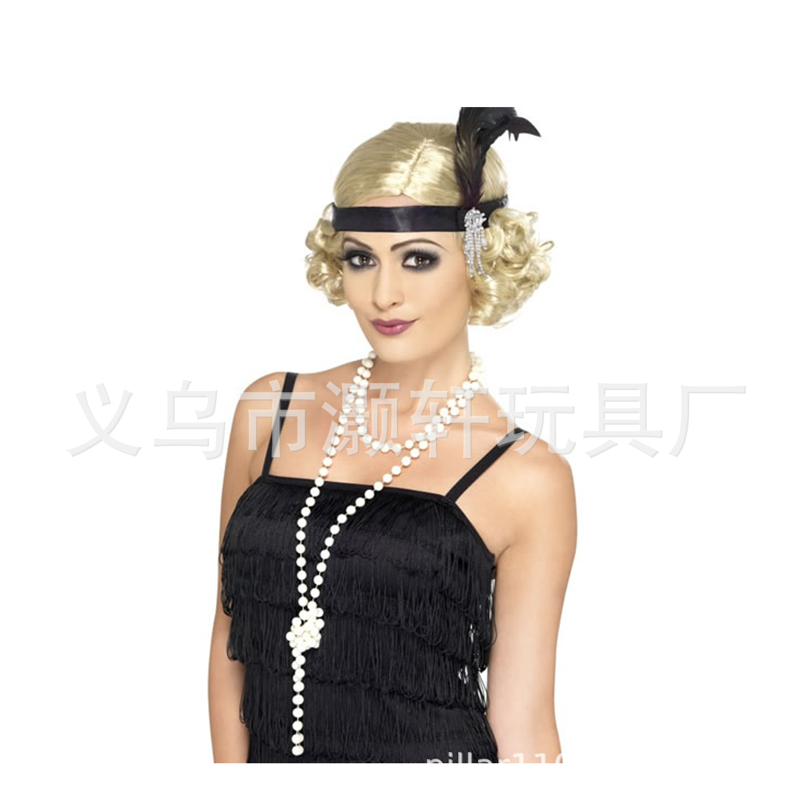 In the 1920S, three isolength beaded head hoop headband was worn in the 1920S with electroplated beaded feather headband and princess feather headband Item Picture