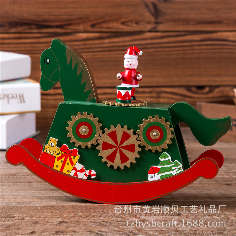New Stock Supply Of Christmas Rocking Horse Music Box Bell Music Box Wooden Christmas Gift Arts And Crafts Specification drawing
