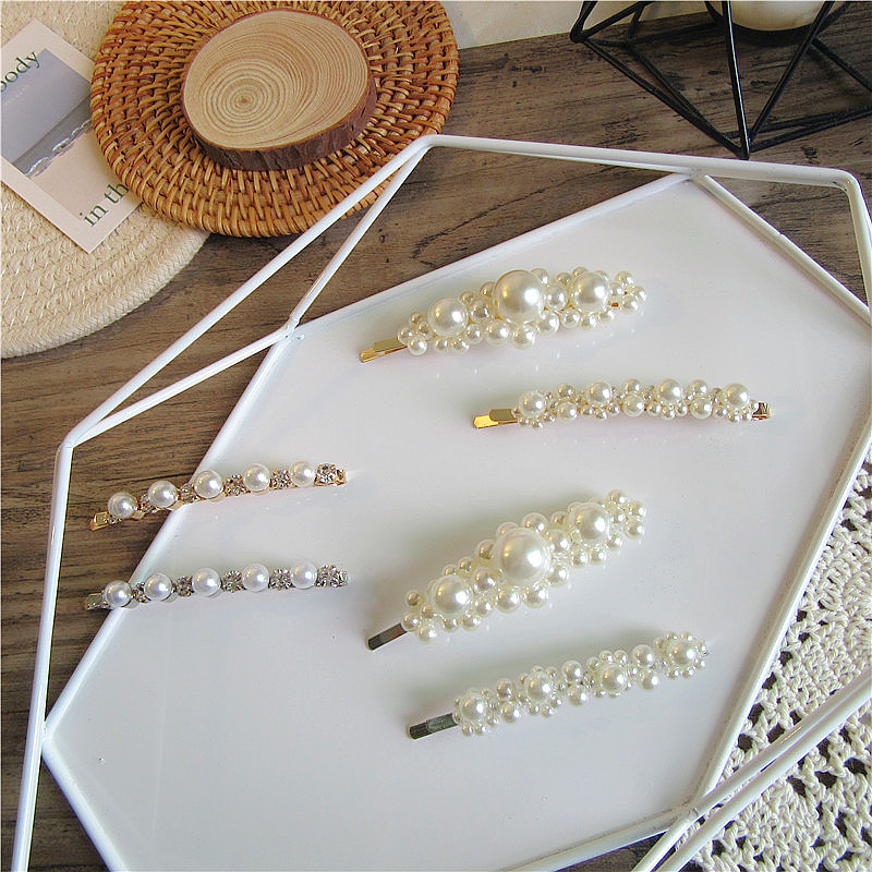 Elegant and simple European and American style, pearl flower one-piece hairpin, personalized and versatile, diamond-encruded hairpin and hair accessory details Picture