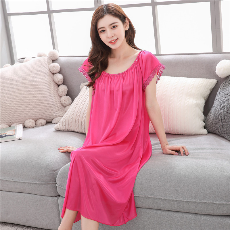 Summer To Increase The Weight Of Short-Sleeved Middle-Aged Women Home Nightdress Ice Silk Long Nightdress Wholesale Hair