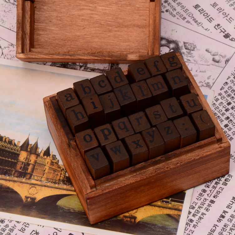Korean stationery wholesale, capitalization letter vintage stamps, diaries, children's educational stamps, wooden box set Specification image
