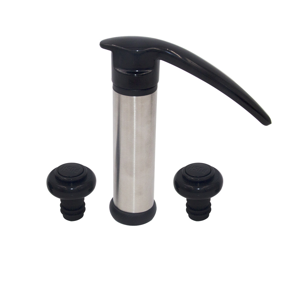 Red wine vacuum stopper one-pump two-stopper set, stainless steel vacuum pump, red wine vacuum bottle stopper set, household red wine set, bar supplies, hotel supplies, cocktail set, vacuum pump Item Picture