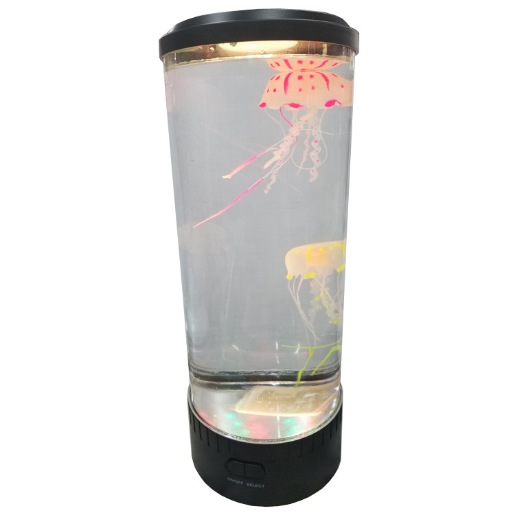 水族鱼缸水母灯 七彩LED自动变色小夜灯 圆柱形水母灯